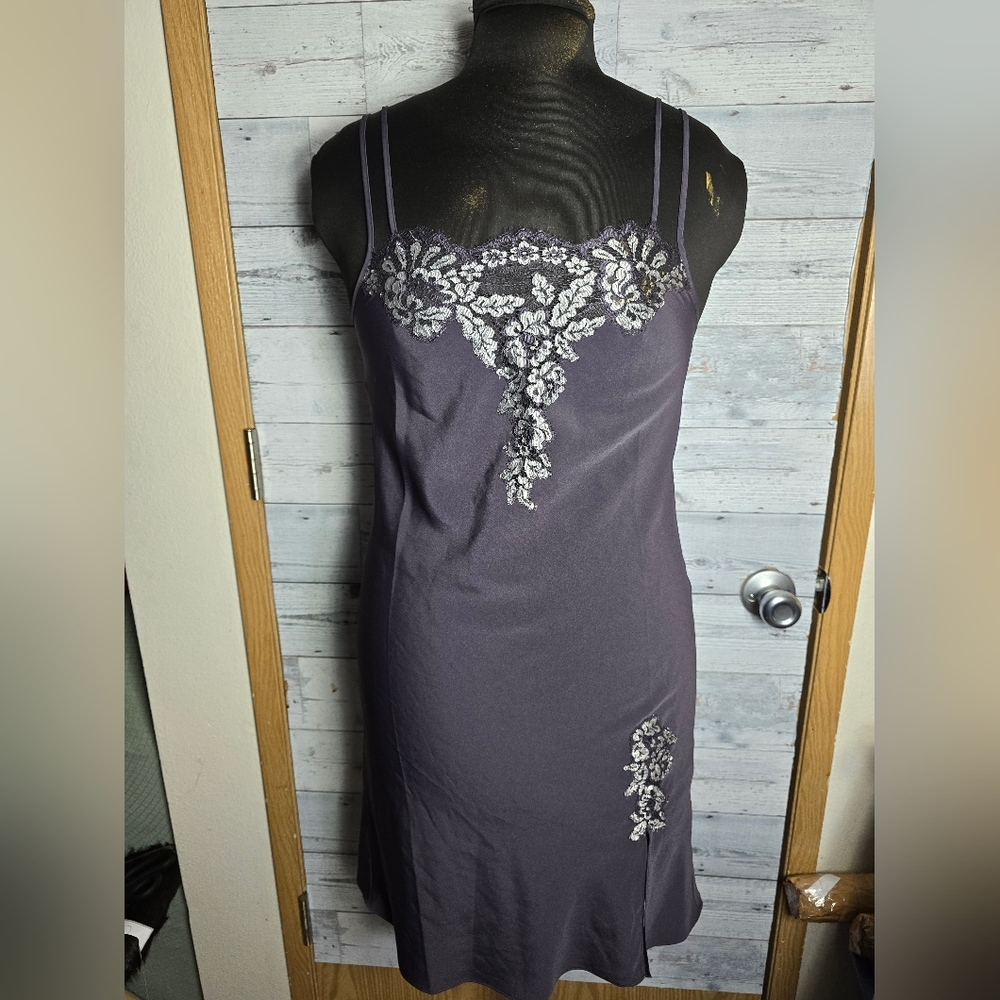 Adorn Gray Lace Trimmed Slip Dress